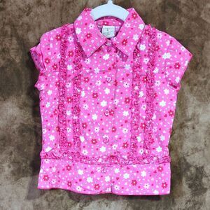 Copper Key Pink and White Floral Button Down Shirt size 4